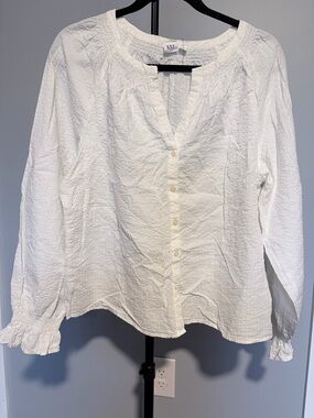 GAP White Button-Front Peasant Blouse